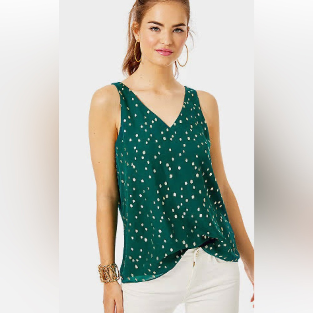 NWT Lilly Pulitzer Silk Florin Sleeveless V Neck Top- color Spruce